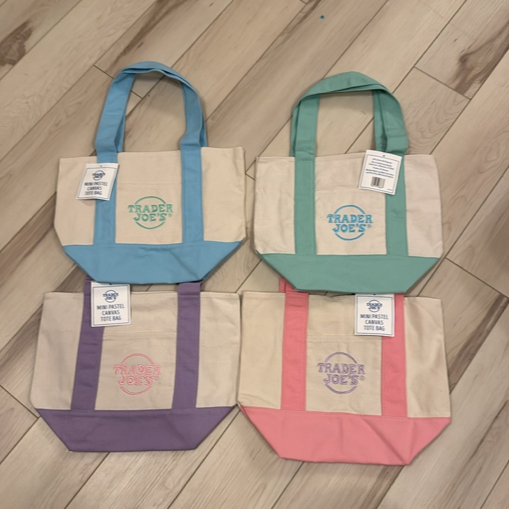 TRADER JOE’S Mini Pastel Canvas Tote Bag set of 4